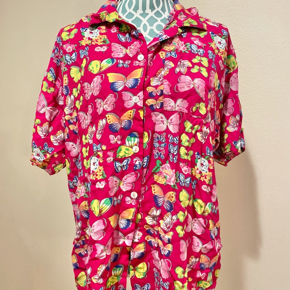 Charity Pink Butterflies Button Down